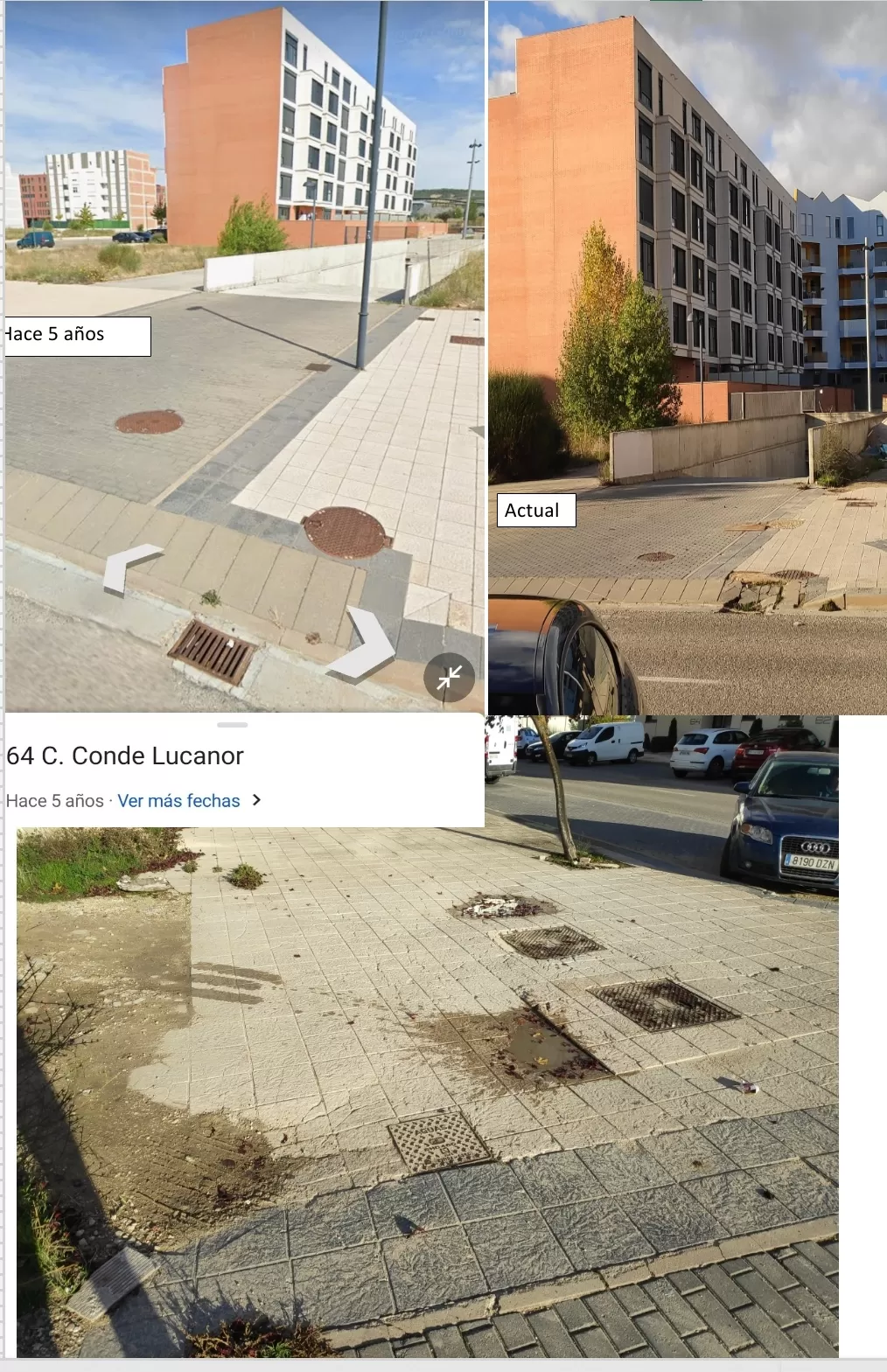 Peligro en la vía: acera hecha trizas en la Calle Conde Lucanor de Burgos